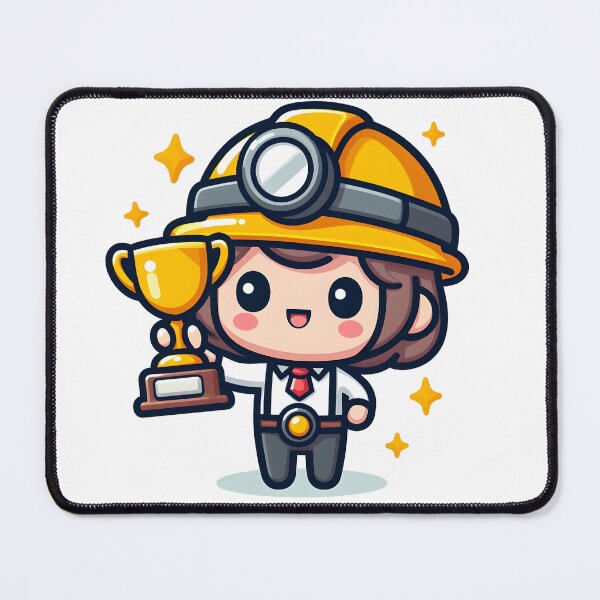 Item preview, Kawaii Miner With A Trophy And A Safety Helmet designed and sold by CanvasCutie.