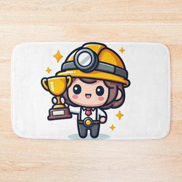 Item preview, Kawaii Miner With A Trophy And A Safety Helmet designed and sold by CanvasCutie.