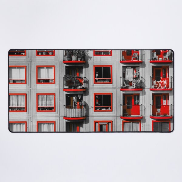 Item preview, Black and White Building with Red Windows designed and sold by PatternTitan.
