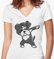 Camiseta entallada de cuello en V Divertido Black Boxer perro Dabbing