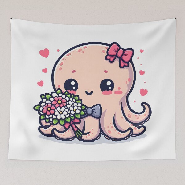 Item preview, Kawaii Blushing Kraken With A Cute Bow Tie designed and sold by CanvasCutie.