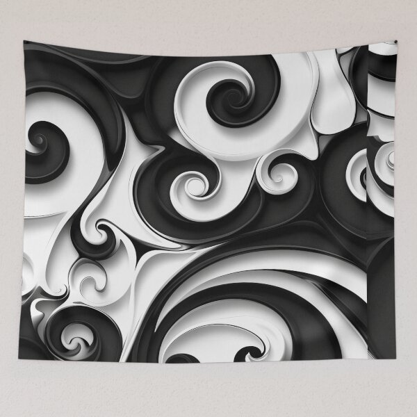 Item preview, Abstract black and white swirl pattern, caravaggesque, rococo whimsy designed and sold by Margival.
