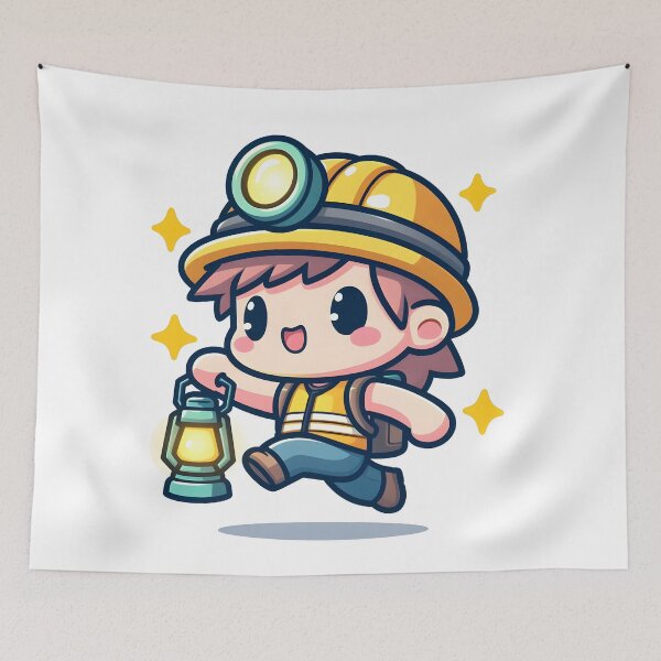 Item preview, Kawaii Miner With A Safety Vest And A Lantern designed and sold by CanvasCutie.