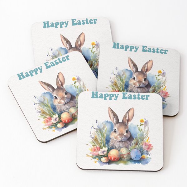 Item preview, Easter card with watercolor Cute Easter Bunny in easter basket with easter eggs and flowers designed and sold by Createya.