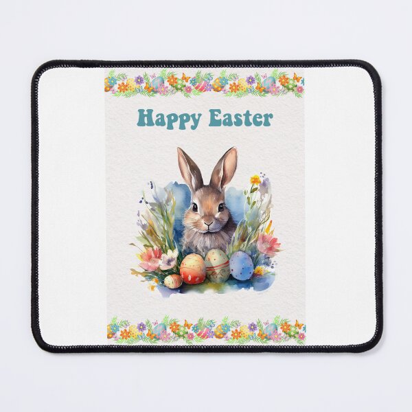 Item preview, Easter card with watercolor Cute Easter Bunny in easter basket with easter eggs and flowers designed and sold by Createya.