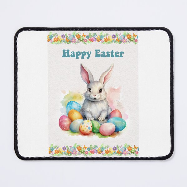 Item preview, Easter card with watercolor Cute Easter Bunny in easter basket with easter eggs and flowers designed and sold by Createya.