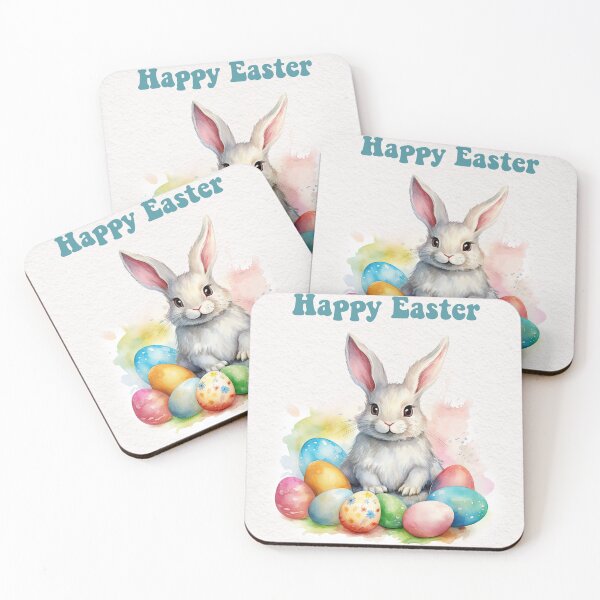 Item preview, Easter card with watercolor Cute Easter Bunny in easter basket with easter eggs and flowers designed and sold by Createya.