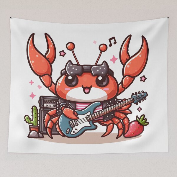Aperçu de l'œuvre Kawaii Crab : une tenue et une guitare Rockstar créée et vendue par CanvasCutie.