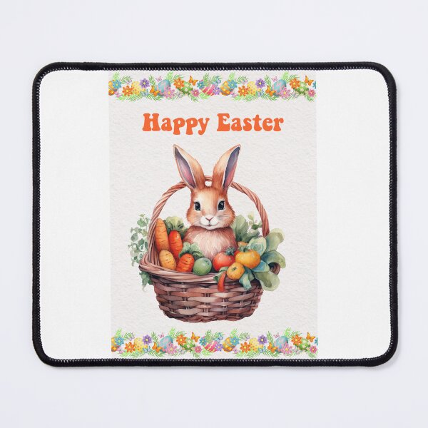 Item preview, Easter card with watercolor Cute Easter Bunny in easter basket with easter eggs and flowers designed and sold by Createya.