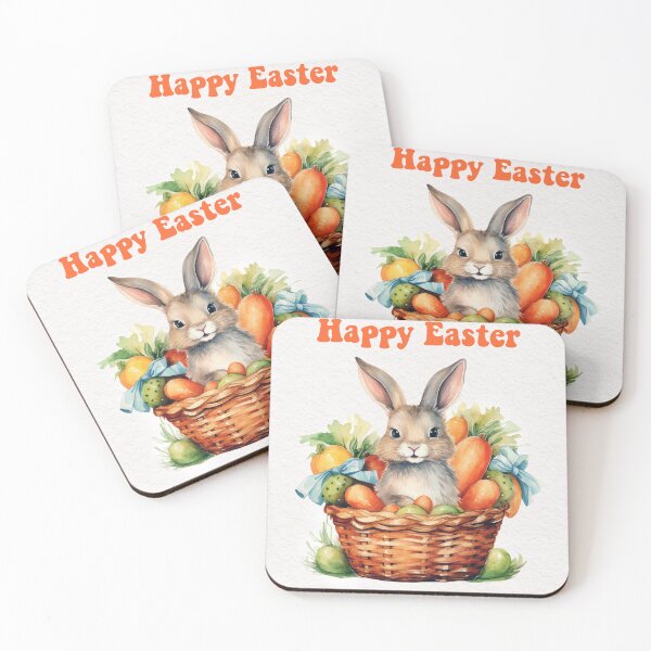 Item preview, Easter card with watercolor Cute Easter Bunny in easter basket with easter eggs and flowers designed and sold by Createya.