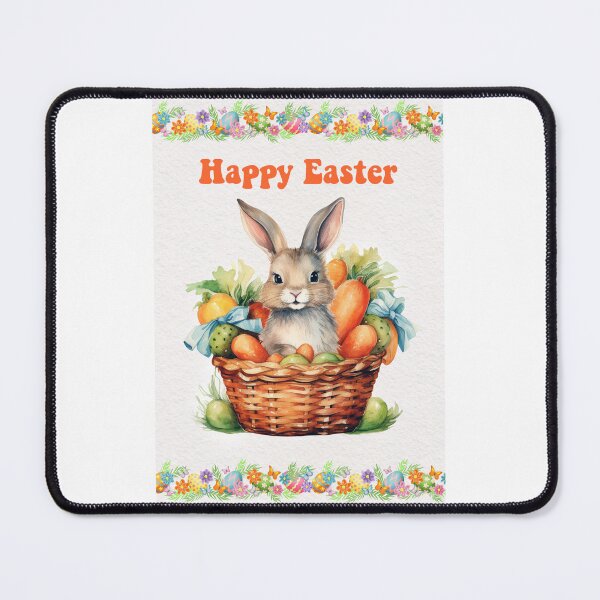 Item preview, Easter card with watercolor Cute Easter Bunny in easter basket with easter eggs and flowers designed and sold by Createya.