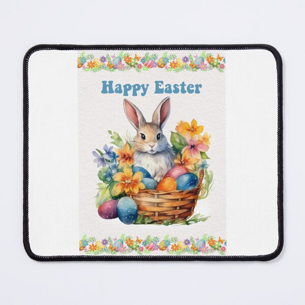 Item preview, Easter card with watercolor Cute Easter Bunny in easter basket with easter eggs and flowers designed and sold by Createya.