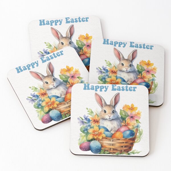 Item preview, Easter card with watercolor Cute Easter Bunny in easter basket with easter eggs and flowers designed and sold by Createya.