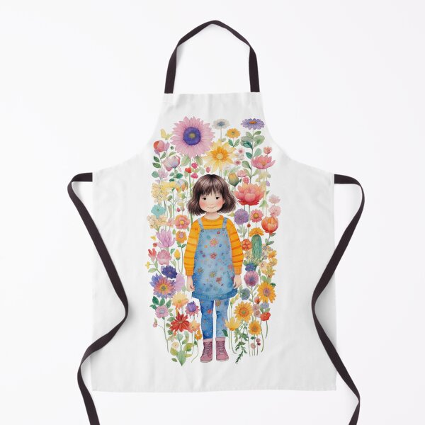 Item preview, happy cute little girl standing in a garden full of flowers, extremely funny, extremely cute, children's illustration, watercolor painting designed and sold by GabbyKI261.