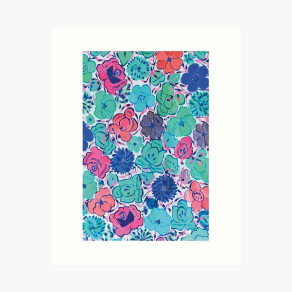 Aperçu de l'œuvre Fleurs brodées mexicaines turquoise art populaire décor maximaliste style boho chic créée et vendue par T-Mex.