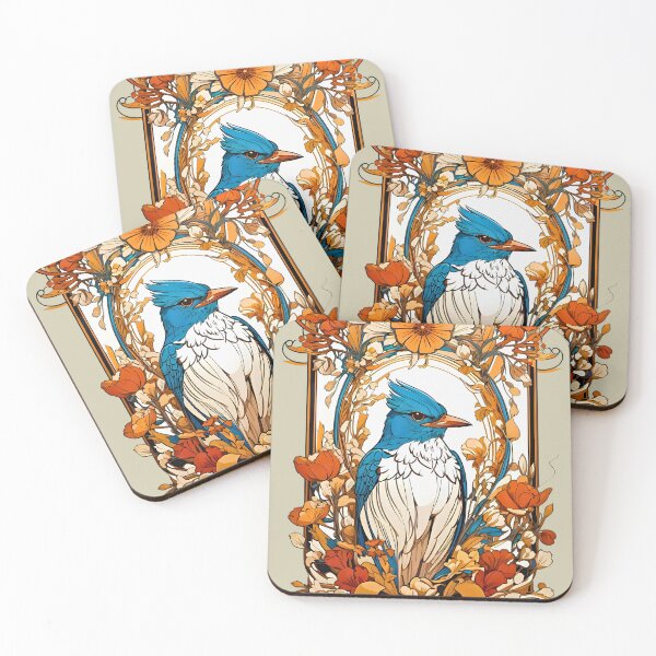 Item preview, Regal Blue Jay Bird retro vintage floral design designed and sold by BorgSpareParts.