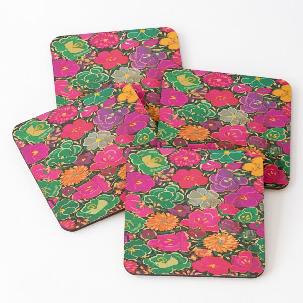 Item preview, Green hot pink embroidered flowers maximalist dopamine decor mexican folk art designed and sold by T-Mex.