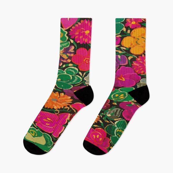 Item preview, Green hot pink embroidered flowers maximalist dopamine decor mexican folk art designed and sold by T-Mex.
