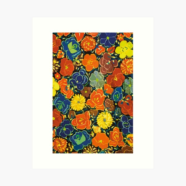 Aperçu de l'œuvre Fleurs mexicaines orange indigo décor de dopamine fait à la main créée et vendue par T-Mex.