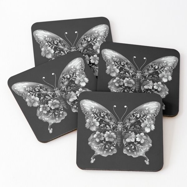 Item preview, Black and white flower butterfly print designed and sold by dcrc.