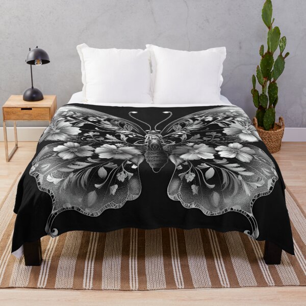 Item preview, Black and white flower butterfly print designed and sold by dcrc.