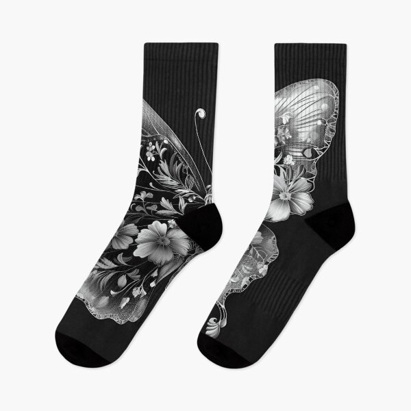 Item preview, Black and white flower butterfly print designed and sold by dcrc.