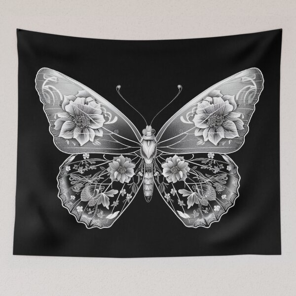 Item preview, Black and white flower butterfly print designed and sold by dcrc.