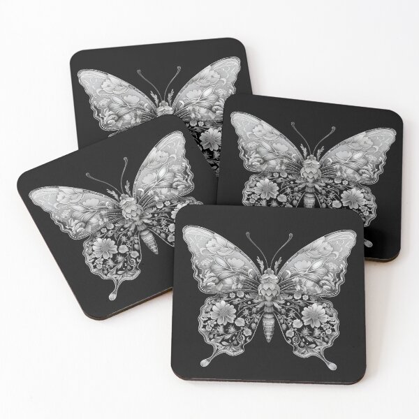 Item preview, black and white flower butterfly print designed and sold by dcrc.