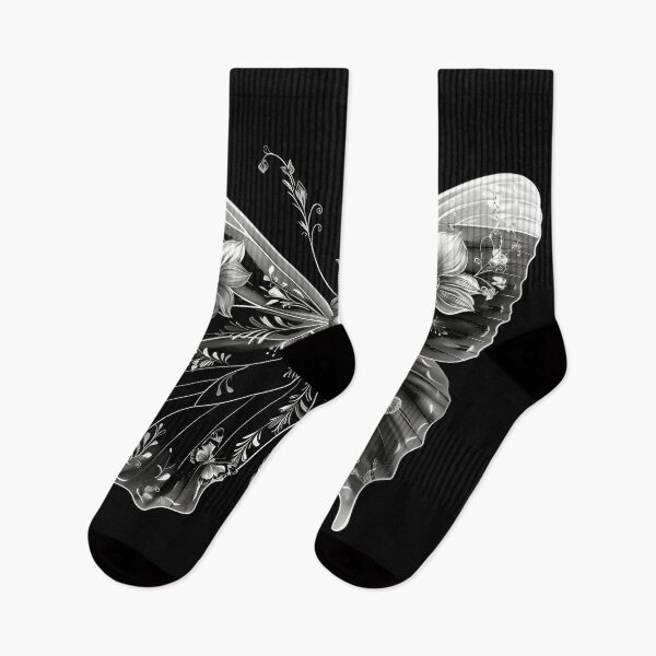 Item preview, black and white flower butterfly print designed and sold by dcrc.