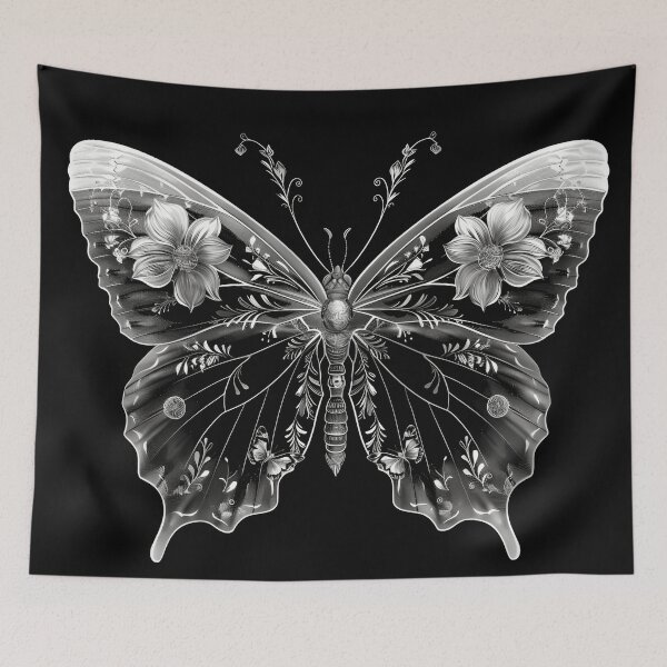 Item preview, black and white flower butterfly print designed and sold by dcrc.