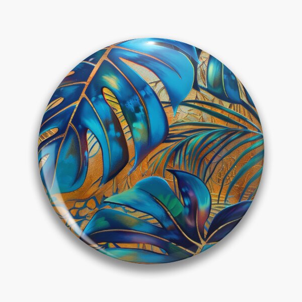 Item preview, Blue and Orange tropical leaves painting.  designed and sold by MargaretWiktor.