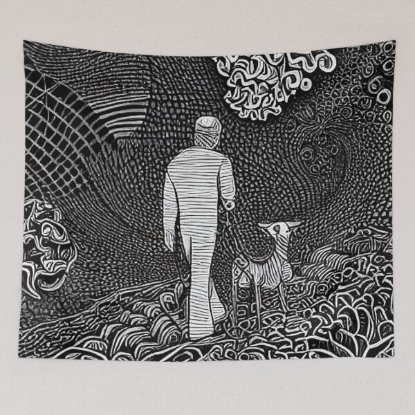 Item preview, Man walks dog into the mist designed and sold by George Hutton Hunter.