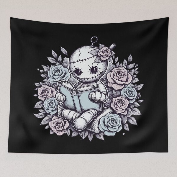 Item preview, Cute Pastel Goth Voodoo Doll Reading Book designed and sold by TomFrontierArt.