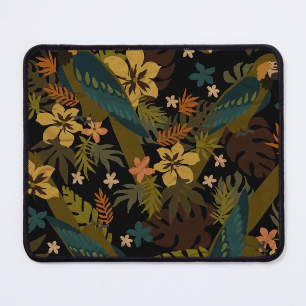 Item preview, tropical print with parrots flowers and foliage and black background. designed and sold by RODRIGORo.