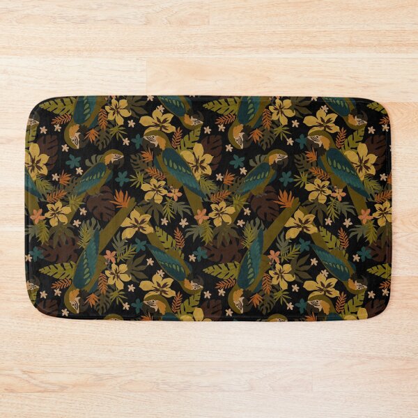 Item preview, tropical print with parrots flowers and foliage and black background. designed and sold by RODRIGORo.