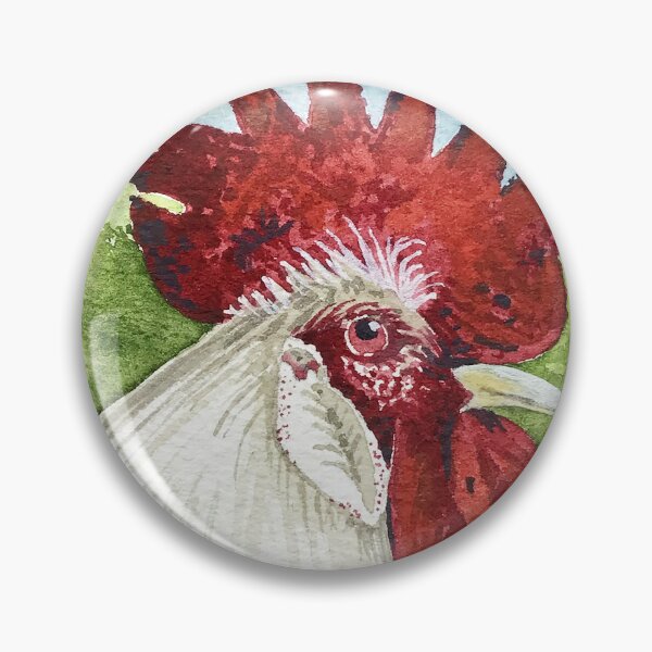 Item preview, White Chicken Watercolor for a Whimsical Pop of Red Decor designed and sold by KimberlyShawArt.