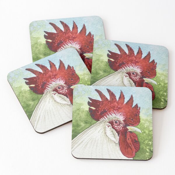 Item preview, White Chicken Watercolor for a Whimsical Pop of Red Decor designed and sold by KimberlyShawArt.