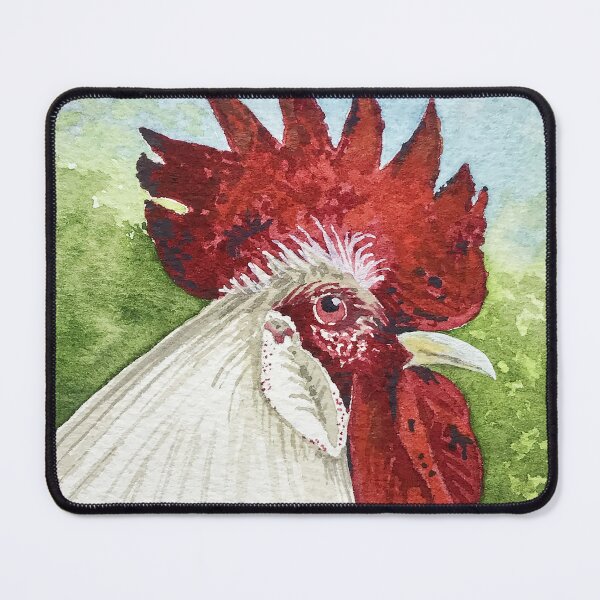 Item preview, White Chicken Watercolor for a Whimsical Pop of Red Decor designed and sold by KimberlyShawArt.