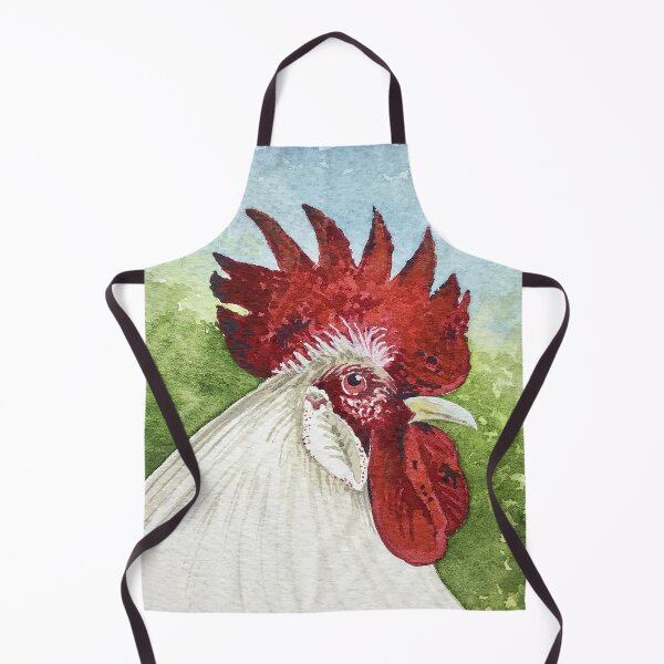 Item preview, White Chicken Watercolor for a Whimsical Pop of Red Decor designed and sold by KimberlyShawArt.