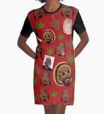 Snoop Dogg Iconography in Red Graphic T-Shirt Dress