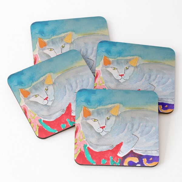 Item preview, Gray Cat in Watercolor by SassEsnacks designed and sold by SassE Art by Jane SissEsnacks.