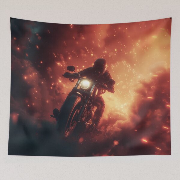 Item preview, Portrait of a biker in an explosive night designed and sold by Fantasyplus.