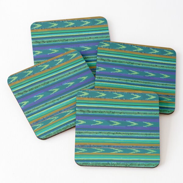 Item preview, Green blue serape blanket mexican folk art rebozo fabric southwest pattern designed and sold by T-Mex.