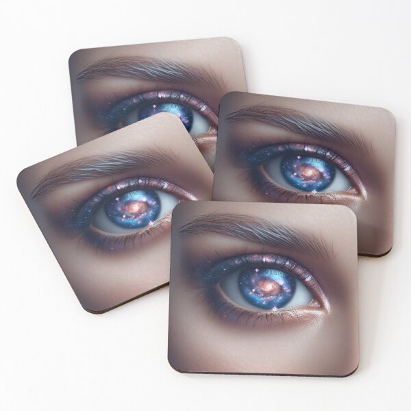 Item preview, Woman's face highlighting her eyes, with a galaxy reflection in her irises, merging beauty with the cosmos designed and sold by AndreaMart.
