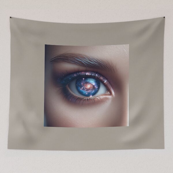 Item preview, Woman's face highlighting her eyes, with a galaxy reflection in her irises, merging beauty with the cosmos designed and sold by AndreaMart.