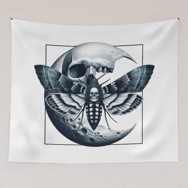 Item preview, Goth Spooky Skull Moth Moon designed and sold by TomFrontierArt.