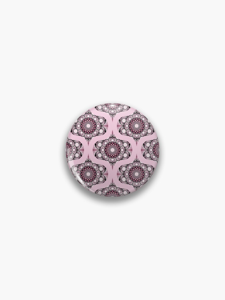 Pin, Cherry Blossom Dusky Rose Dot Mandala Ogee designed and sold by Triplicate Limited