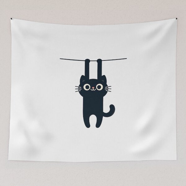Item preview, Playful Black Cat Dangling in Minimalist Artistic Illustration designed and sold by DethLock.