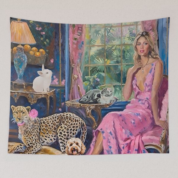 Item preview, House of white bunny, whimsical fine art designed and sold by SophieClimaArt.