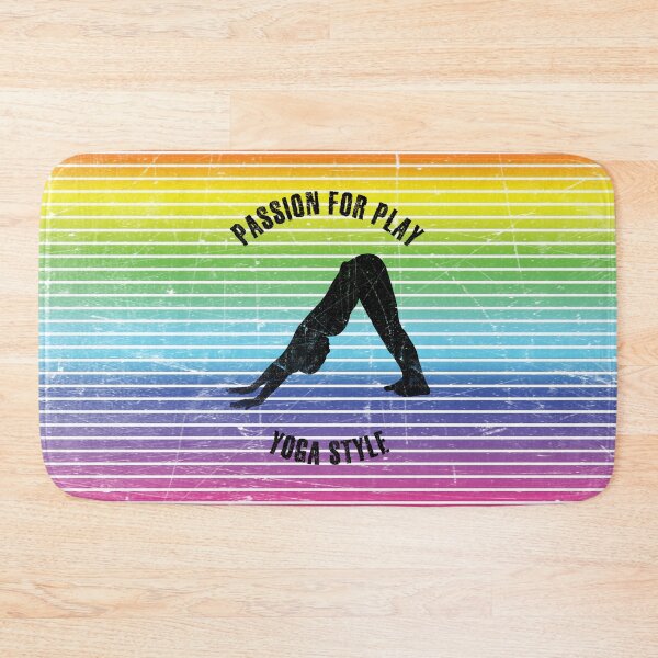 Item preview, Black silhouette of a woman practicing yoga against the background of rainbow stripes designed and sold by HarridanCreates.